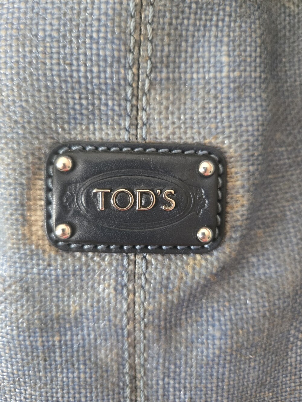 TOD'S Blue Coated Canvas Leather Trim Satchel Tote Handbag - Picture 7 of 9